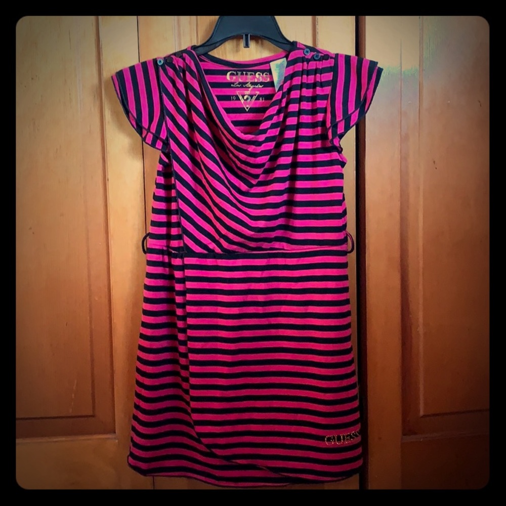 A pink dress with black stripes for kids!